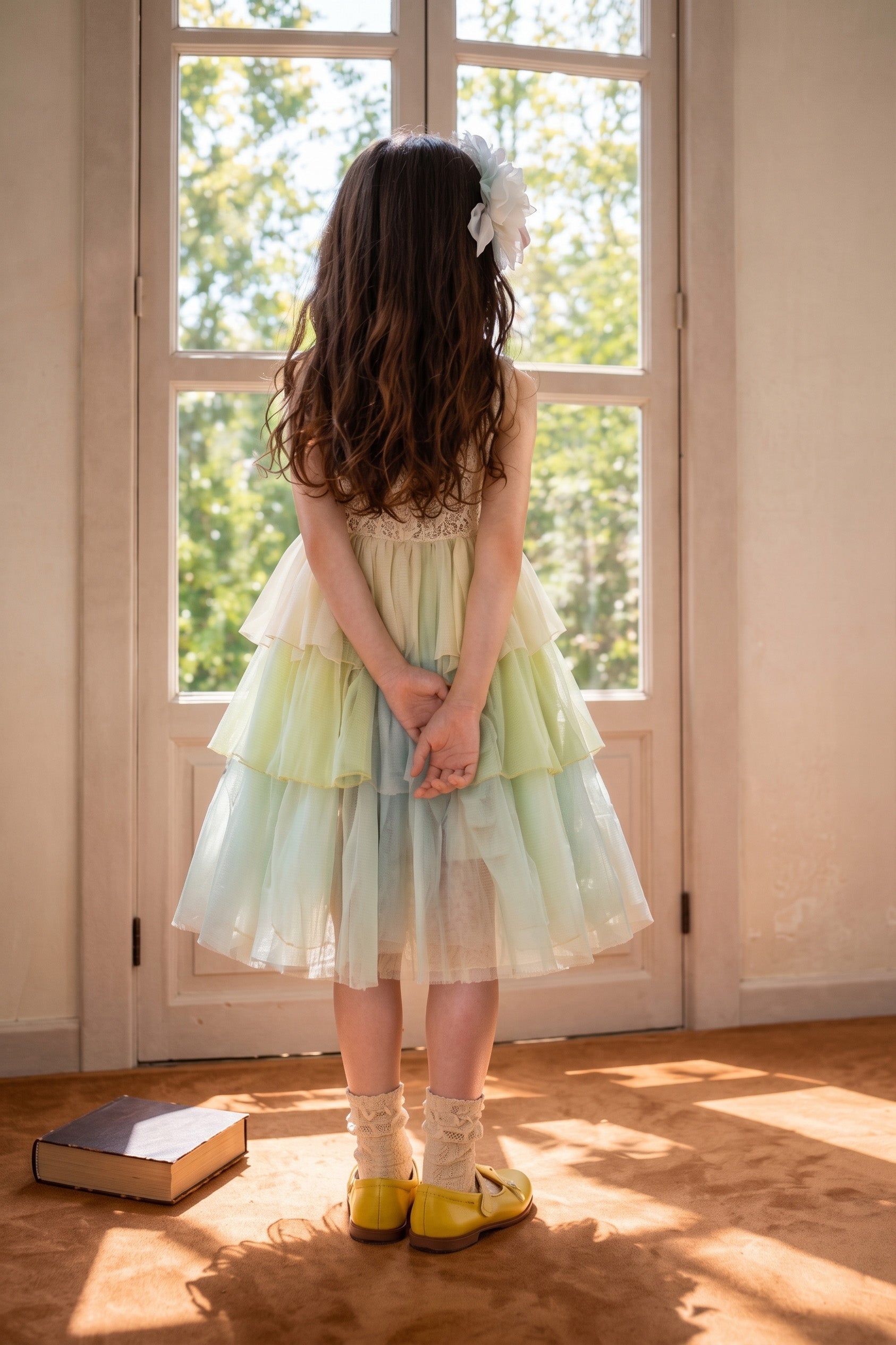 Mint green girls tulle dress skirt detail