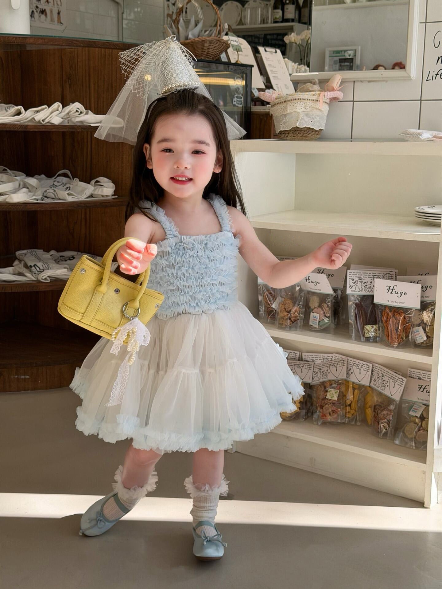 Girls butterfly party dress side view