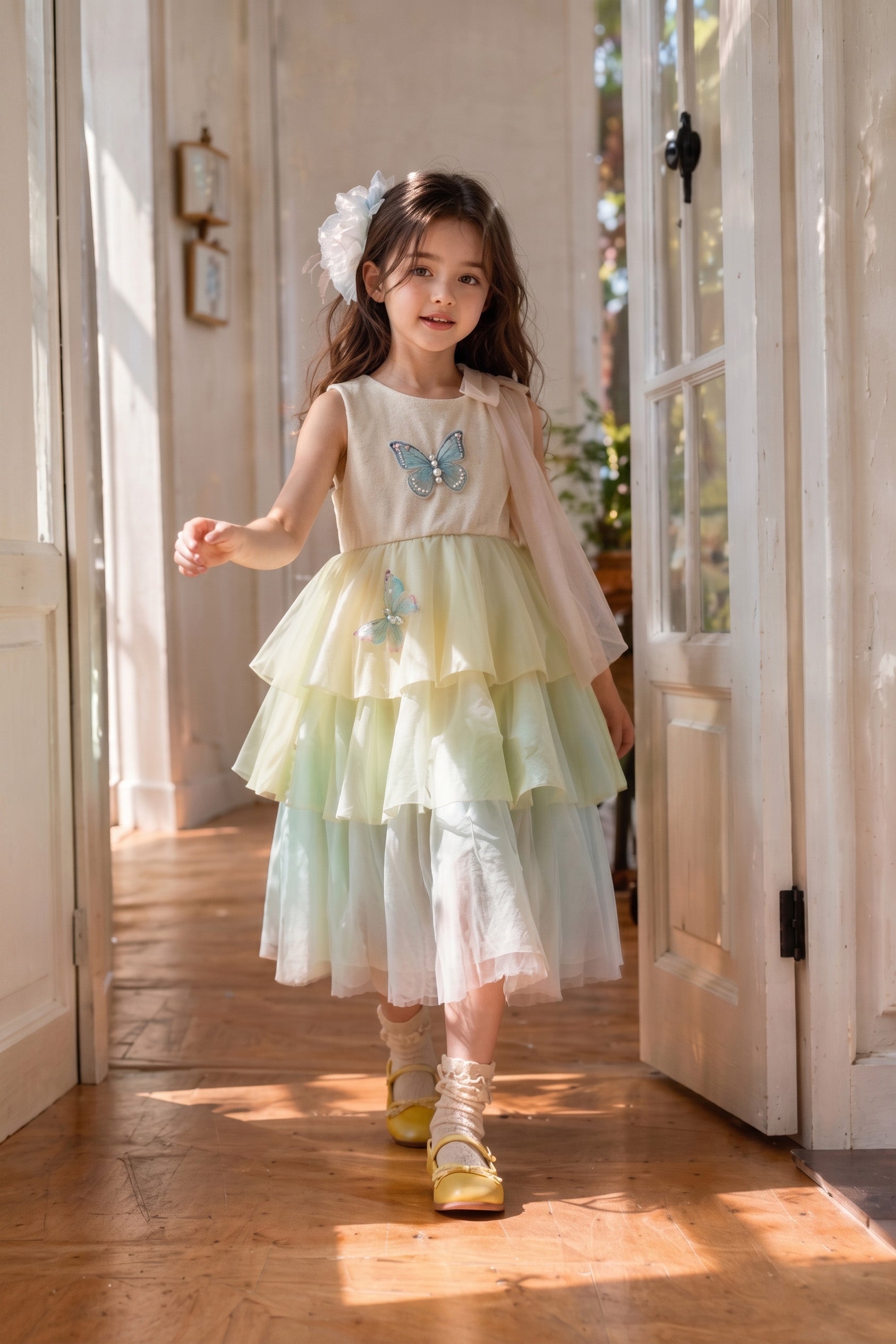 Mint green girls occasion dress full outfit view
